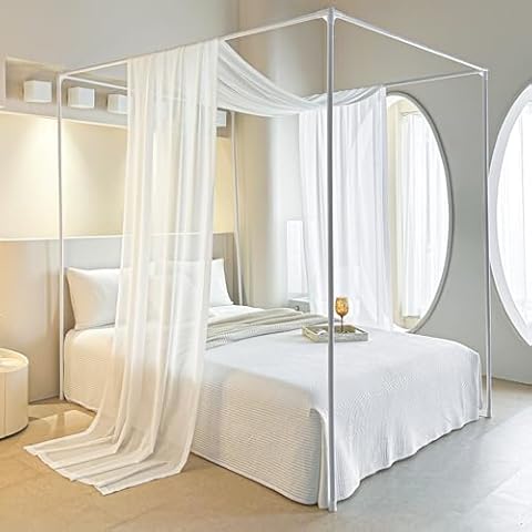 AIKASY Luxury Sheer Bed Canopy with Lights Cover