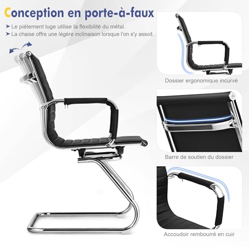 GIANTEX Lot de 2 Chaises de Bureau Cantilever Ergonomique avec Accoudoirs, Chaises Visiteurs Cadre Métal Robuste, Chaises de Réception Modernes pour Bureau, Réunion, Conférence, Salle d’Attente, Noir – vue 5