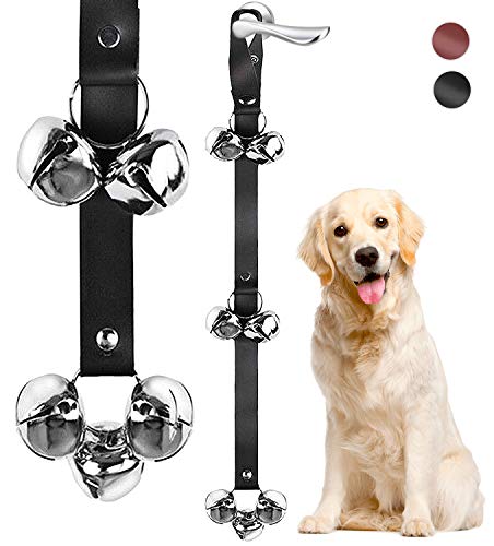BORONG Premium Quality Leather Dog Doorbells Doggy Door Bells for Potty Training Dog Buttons for Communication Dog Training Bell(Black)