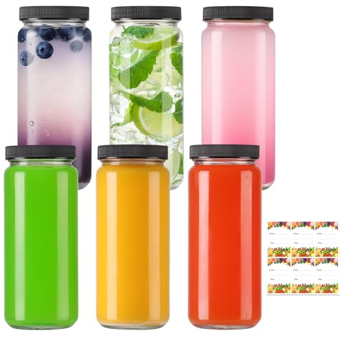 EkkoVla 6 Pack 500ml Glass Juice Bottles With Lids, Reusable Wide Mouth Water Bottles for Juice, Water, Milk, Smoothies, Beverage Storage EkkoVla 6 Pack 500ml Glass Juice Bottles With Lids, Reusable Wide Mouth Water Bottles for Juice, Water, Milk, Smoothies, Beverage Storage