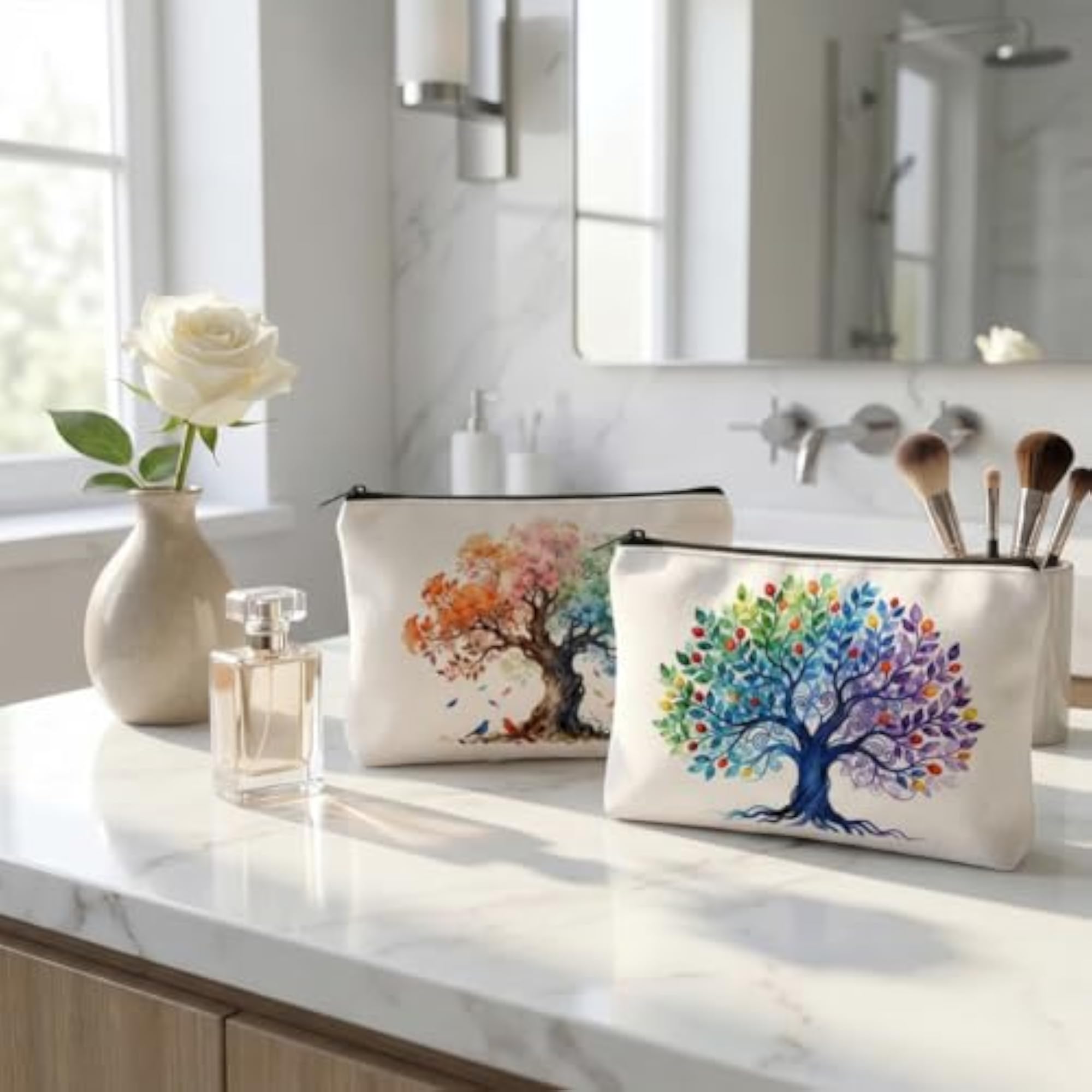 Makeup Bags with Zipper for Women, Rainbow Tree