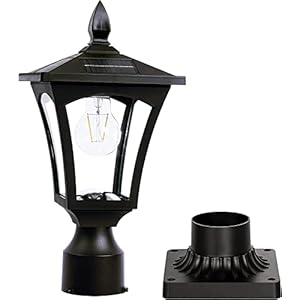 Solar Post Lights, 3000K Solar Lamp Post Light Fixture with Pier Mount Base, Dusk to Dawn Solar Post Lights Outdoor Waterproof for Garden Post Pole Mount, Replaceable Bulb, Decorative Lamp
