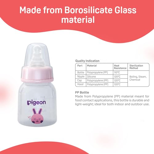 Image of Pigeon Peristaltic Nursing Bottle RPP 50ml (Pink) BPA Free, BPS Free, Rabbit Pattern | Natural Feeding Bottle | Feeding Bottle for New Born Baby | Baby Bottles for Milk | Milk Bottle for New Born