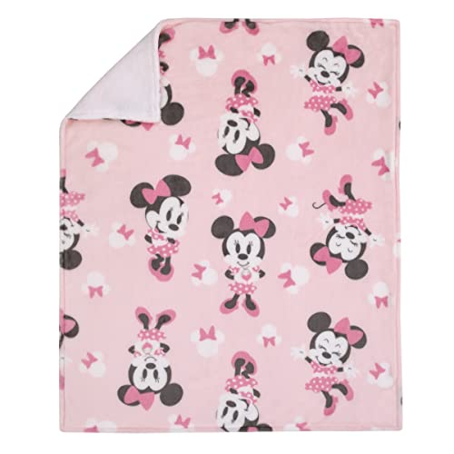 Image of NoJo Disney Minnie Mouse Pink, White and Black Bows Super Soft Sherpa Baby Blanket