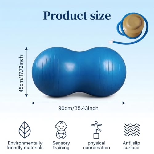 Textured Peanut Exercise Ball for Adults, Anti-Burst Stability Birthing Ball with Bumps, Non-Slip Maternity Yoga Ball for Pregnancy Labor Physical Therapy Autism Sensory Kids(Blue) - Image 4