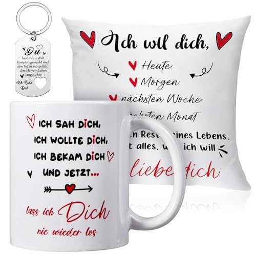 Blulu Regalo d'Amore per Fidanzata Federa Ich Will Dich Tazza Liebe Portachiavi Ich Liebe Dich Idee Regalo per Lei Lui Regalo di Dichiarazione d'Amore per Compleanno Anniversario San Valentine