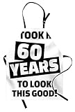 Ambesonne 60th Birthday Apron, It Took Me 60 Years Party Words Slogan Admiration Theme Monochrome Image, Unisex Kitchen Bib with Adjustable Neck for Cooking Gardening, Adult Size, Charcoal Black