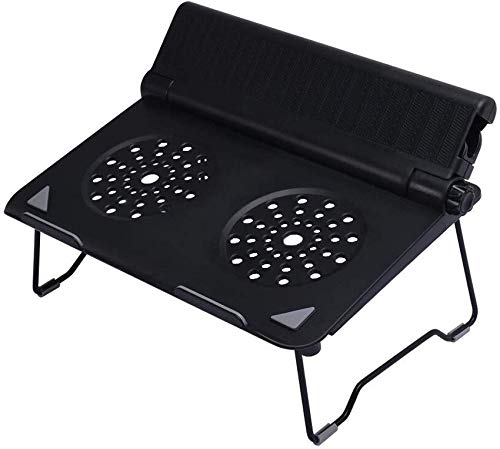 JTKDL Laptop Stand for Bed and Sofa Portable Adjustable Aluminum Laptop Table with 2 CPU Cooling Fans Ergonomics Design Suitable for Reading Studying (Color : Black)