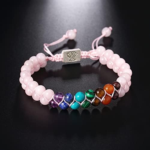 XIANNVXI 7 Chakra Bracelets for Women Men Healing Crystals Beads Bracelet Gemstones Beaded Bracelets Double Layer Adjustable Rope Reiki Jewellery Gifts