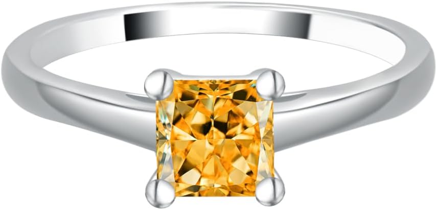 Yellow Moissanite Anniversary Ring for Women - 1.0ct 5.5MM Square Lab Created Diamond S925 Silver Pated 18K White Gold Wedding Jewelry - Image 4