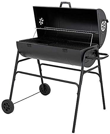 Black Expert Grill Half Drum Barrel Charcoal BBQ