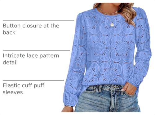 Image of OFEEFAN Blouses for Women Dressy Casual Spring Tops 2026 Summer Outfits Flower Lace Crochet Long Sleeve Shirts