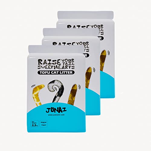 JUNAI Tofu Cat Litter 3 Packs(2.3kg x 3), 18L Original Clumping Cat Litter Pellet Natural Vegan Kitty Litter, Lightweight and Dust Free cat Litter for Multiple Cats, Flushable and Biodegradable JUNAI Tofu Cat Litter 3 Packs(2.3kg x 3), 18L Original Clumping Cat Litter Pellet Natural Vegan Kitty Litter, Lightweight and Dust Free cat Litter for Multiple Cats, Flushable and Biodegradable