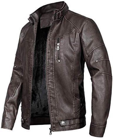 WULFUL Men&#39;s Vintage Stand Collar Leather Jacket Motorcycle PU Jacket and Coat