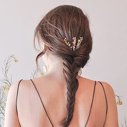 12 Pieces Vintage Flower Hair Pins Women Barrette Bobby Pins Decorative Metal Gold Tone Hairpins Colorful Floral Design Hair Clips French Rhinestone Hair Decorative Accessories For Women Girls #TOP4