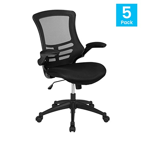 Image of Flash Furniture Kelista Mid-Back Black Mesh Swivel Ergonomic Task Office Chair with Flip-Up Arms - Set of 5