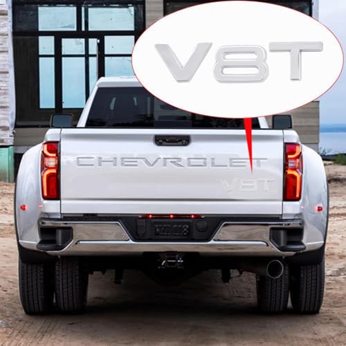 Image of V8T Emblem 3D Metal Badge Car Hood Truck Door Side Rear Trunk Emblem Sticker Decals for RS Sline V8T S3 S4 S5 S6 S7 S8 A4L A5 A6L A3 A4 A7 Q3 Q5 Q7 (Silver)