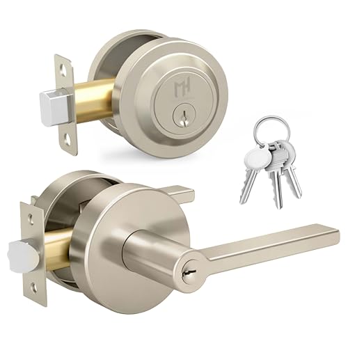 Mega Handles Ralph Door Handle (1 Pack), Deadbolt Lock, Satin Nickel