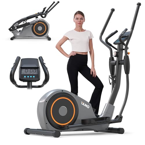 YAMO YE40 Elliptical Cross Trainer, Elliptical Trainer with Hyper-Quiet Magnetic Driving System, Elliptical Exercise Machine for Home, 8 Resistance Levels, Pulse Sensor, LCD Monitor, Device Holder