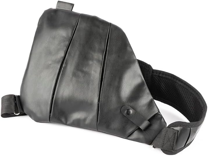 Waterproof Leather Sling Travel Bag for Men and Women, Chest Bag Crossbody Shoulder Bags Crossbody Small Waist Bags Chest Travel Backpack Casual Daypack Black - Image 6