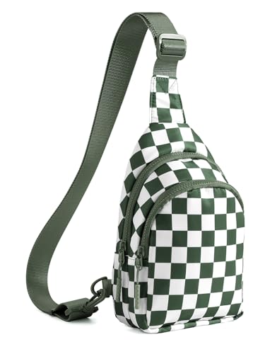 MEISEY Checkered Sling Bag for Women Small Backpack Crossbody Chest Bag Fanny Packs Purses (Checkered Sling Bag - Bean Green)
