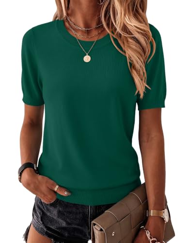 Image of Zeagoo Womens Summer Short Sleeve Tops Crew Neck Lightweight Pullover Sweaters Loose Dressy Casual Blouse Basic Clothes
