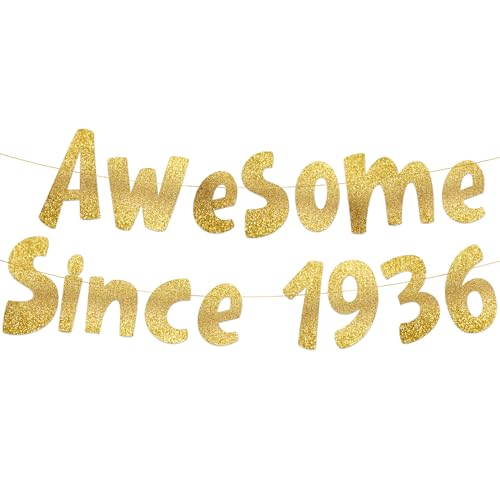 Pre-Strung Awesome Since 1936 Gold Glitter Banner - Funny 90th Birthday Decorations for Men and Women - Birthday Party Supplies and Gifts by Sterling James Co. - Used condition - US$6.05