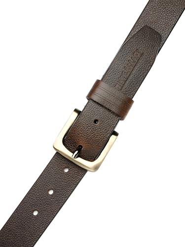 Image of MISTERCRAFT Men's Genuine Leather Casual Belt | Brown Handed Milled Textured | Durable Pin Buckle | Adjustable Waist | Ideal for Jeans, Chinos & Formal Wear | Gift for Men