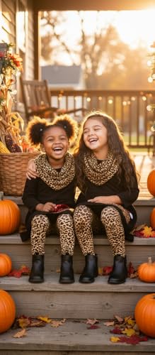 Image of Unique Baby Girls Kids Toddler 3pc Outfit Set Long Sleeve Lightweight Tunic Top Leggings and Scarf