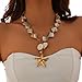Starfish Shell Necklaces for Women Trendy Summer Boho Seashell Pendant Beach Necklace Gold Charm Choke Necklace Dainty Statement Necklace Fashion Surfer Jewelry Gift (White Shell Necklace- 2)