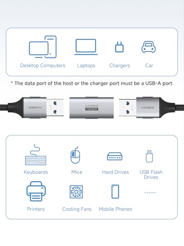 Image of Hagibis USB 3.2 Adapter 2 Pack, 90 Degree Right and Left Angle USB A Male to Female Connector OTG Adapter Cable Extender for Laptops Charger PC Car Mouse Keyboard (Female to Female)