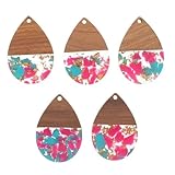 Hemobllo 5 Piezas Colgantes de Madera Natural y Resina Forma de Gota de Agua Diseño Moderno y Ligero con Orificio Único para Pendientes y Collares DIY Accesorios Resistentes y Versátiles