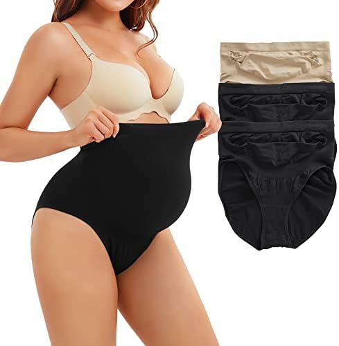 JOSERGO Women's Seamless Maternity Underwear Over Bump Belly Support Pregnancy Panties Hi-Waisted Shapewear Brief 3 Pack