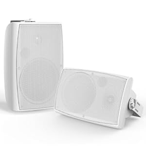 STUDIOFINIX 8-Zoll 600W Outdoor-Bluetooth-Lautsprec... wasserdicht/kabelgebunden, wandmontierbar für Terrassen, Häuser, Poolbereiche, Decks, Hinterhöfe (Paar, weiß)