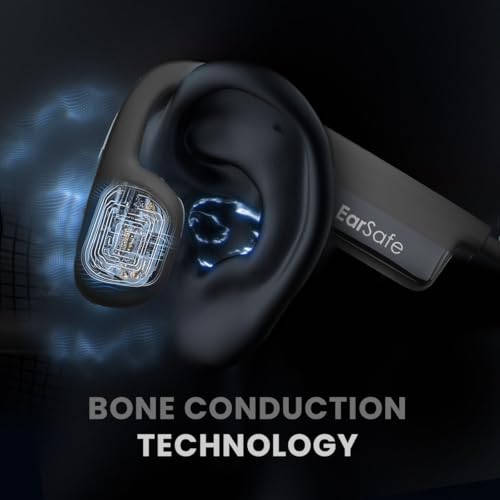 Image of ng Earsafe Pro Mini Bone Conduction Headphone, Bluetooth Wireless Open Ear Design, IPX6 Waterproof V5.3 Headphone for Sport & Cycling & Workout, 10min Fast Charge, 9h Playtime, Lightweight (Black)