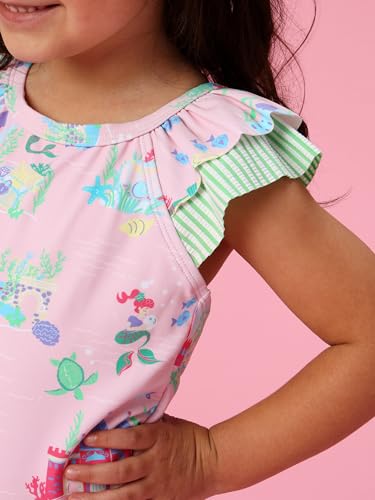 Image of RuffleButts Girls UPF50+ Sun Protection Ruffle V-Back One Piece Swimsuit
