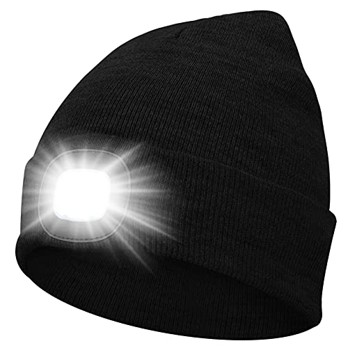 Abbicen Beanie Hat with Light Winter Knit Lighted Headlight Hats USB Rechargeable Black