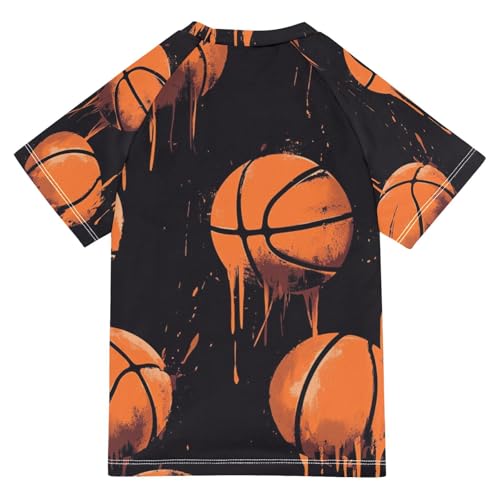 Boys Short Sleeve T-Shirts Doodle Basketball Sport Rashguard Kids Swim Shirts Sun UPF 50+2