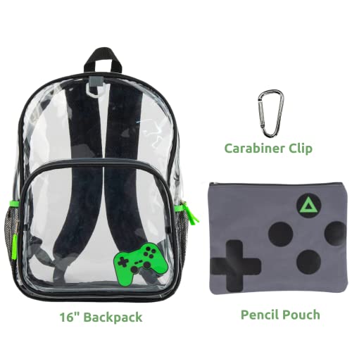 RALME Boys Clear Backpack for School, 16 inch Stadium Approved Transparent Bag with Matching Gaming Pencil Pouch, 3 Piece Set2