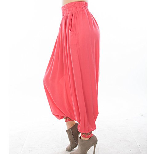 Women's Harem Pants Super Soft 100% Rayon Loose Fit (M/L, Coral)2