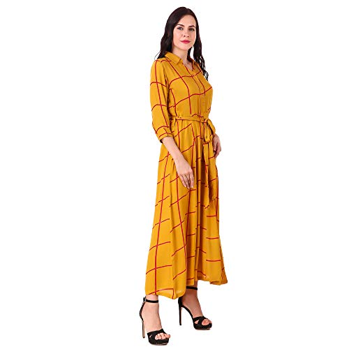 Image of MEVE Mustard Cotton Rayon Maxi Shirt Dress for Women