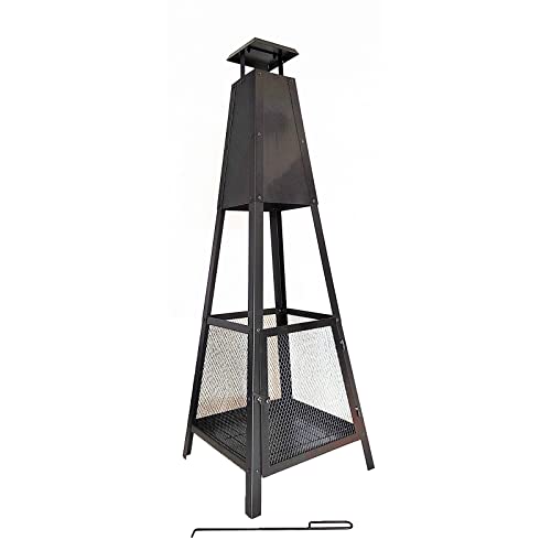 KEKAI Chimenea Uso Exterior Kekai Akita Totem 40x40x140 cm en Acero Diseño Piramidal y Atizador