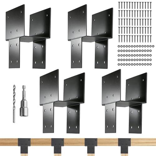 6x6 Post Brackets Kit(Actual 5.5x5.5) 4 Pack Heavy-Duty Post Caps Tie Bracket Brackets for Wood Posts Beam Support Gazebo Pergola Deck Porch Wood Connections Steel Brackets
