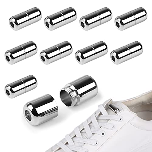 tlidfgeo 10 Stück Schnürsenkel Schnalle Schnürsenkel Verschlusse Elastische Metall Kapsel Silber Buckle für Schnürsenkel Ersatz Cover