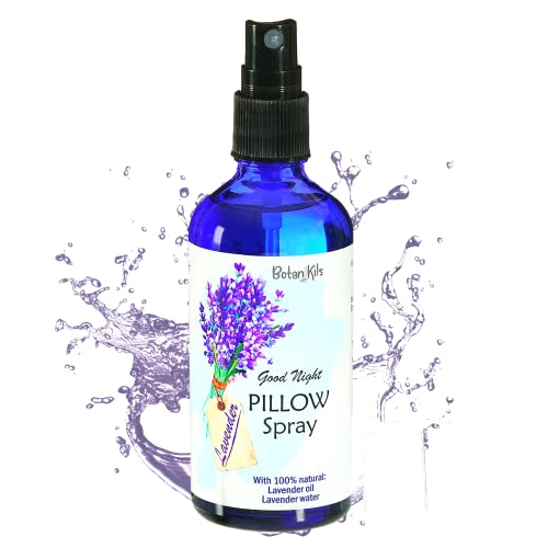Premium-Wert 100 ml Lavendel Kissenspray von BotaniKils - ergiebiges 100 ml Lavendelspray für schnelles und angenehmes Einschlafen, mit 100% naturreinem Lavendelöl und Lavendelwasser Cover