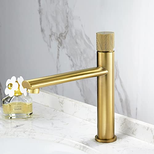 Lavabo de luxe robinet haut noir et or brossé pour salle de bain chic