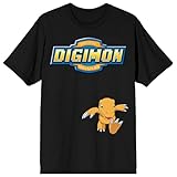 Digimon Agumon & Logo Crew Neck Short Sleeve Men's Black T-Shirt-Medium