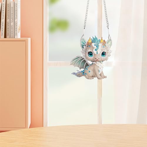 Image of AiYuanzsh Diamond Painting Hanging Sign Set Diamond Art Hanging Wall Art Cute White Dragon DIY 5D Crystal Rhinestone Pendant Kits for Christmas Wall Door Window Decorations