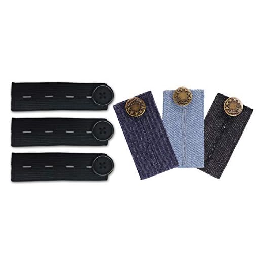 Mamaband Hosenerweiterungs Set - Elastische Hosenbunderweiterung für die Schwangerschaft - 6er Pack in verschiedenen Jeans-Waschungen und Schwarz