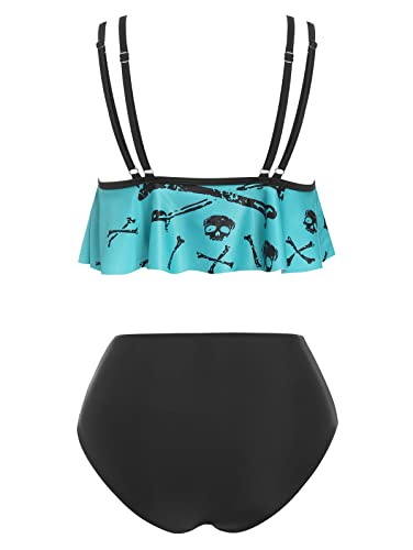 DRESSFO Women's Bikini Set High Waisted Bikini Two Piece Bathing Suit Tummy Control Tankini Gothic Skull Swimsuit2